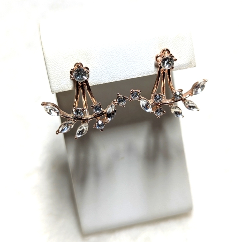 Elegant Rose Goldtone & Clear Crystal Pierced Earrings - Picture 3 of 9